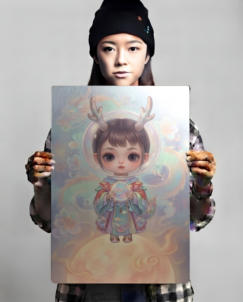 Lunar Dragon Guardian Art Print Metal Poster