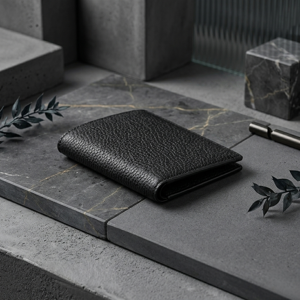 PourHide Minimalist Black Wallet - Top Grain Pebble Pattern Cow Leather