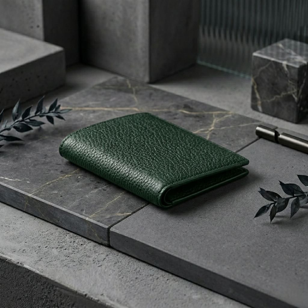 PourHide Minimalist Green Wallet - Top Grain Pebble Pattern Cow Leather