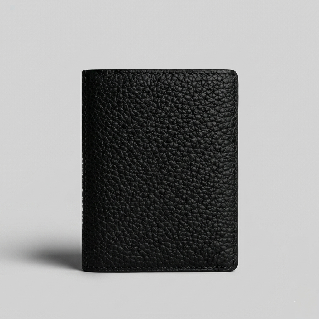 PourHide Minimalist Black Wallet - Top Grain Pebble Pattern Cow Leather