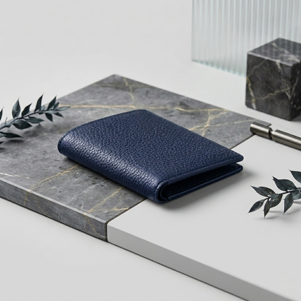 PourHide Minimalist  blue Wallet - Top Grain Pebble Pattern Cow Leather