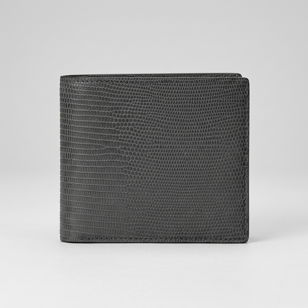PourHide Grey Bi-fold Wallet - Top Grain Cow Leather with Lizard Pattern