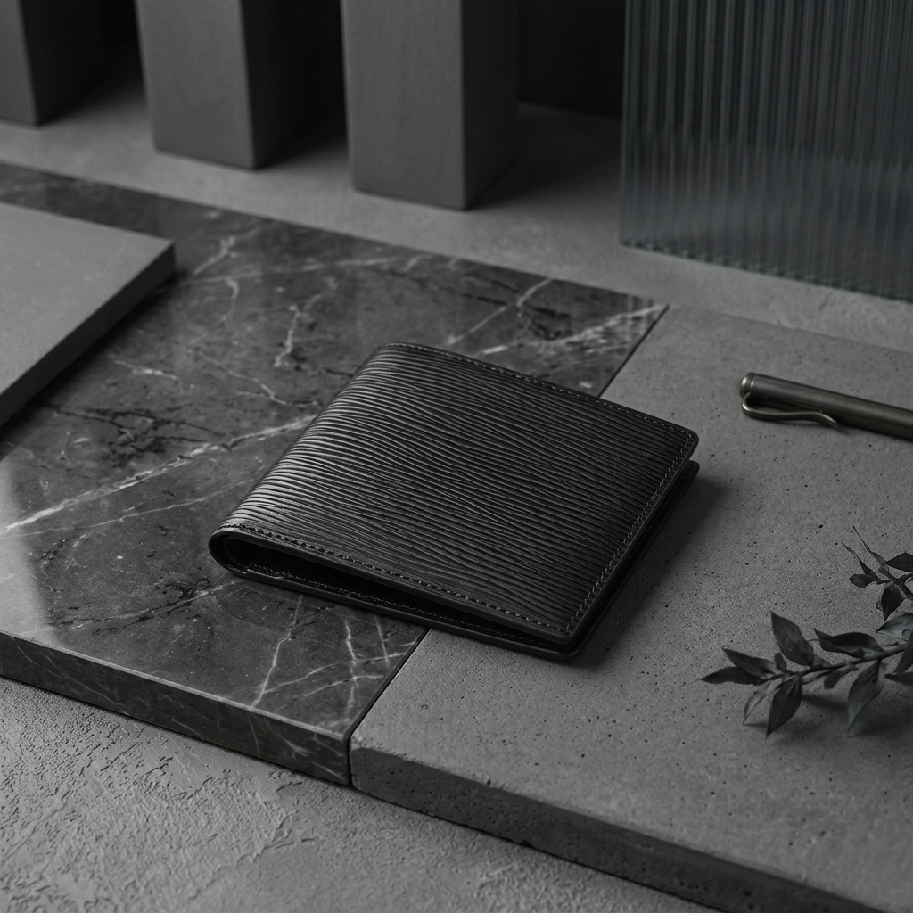 PourHide Black Leather Wallet - EPI Pattern Top Grain Cow Leather