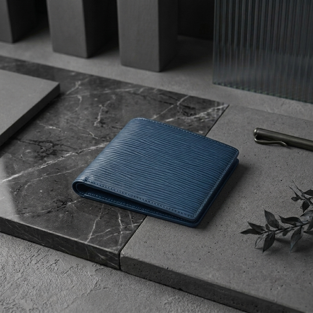 PourHide Blue Leather Wallet - EPI Pattern Top Grain Cow Leather