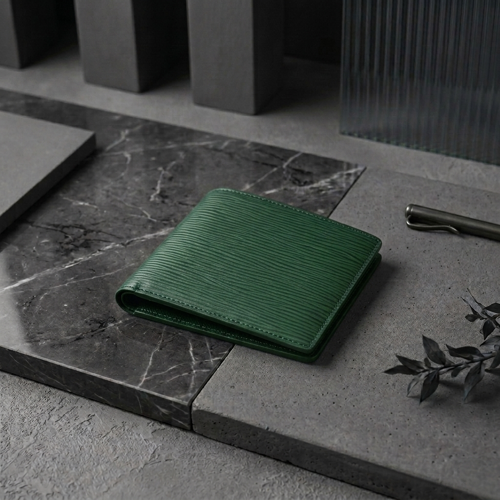 PourHide Green Leather Wallet - EPI Pattern Top Grain Cow Leather