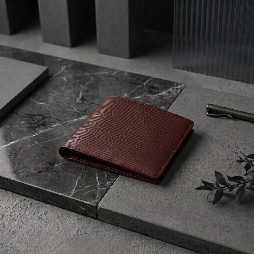 PourHide Burgundy Leather Wallet - EPI Pattern Top Grain Cow Leather