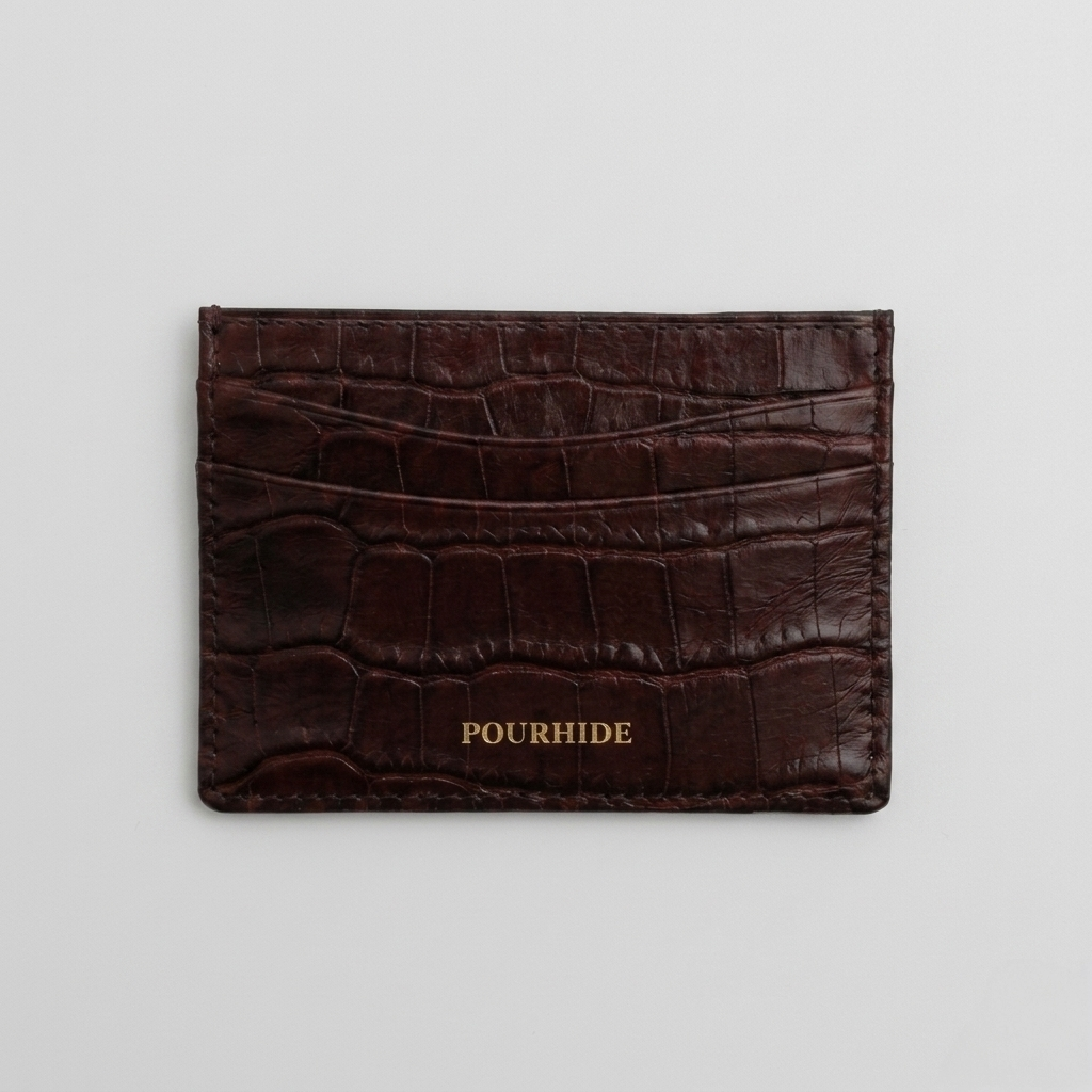 PourHide Burgendy Card Case - Crocodile Pattern Calf Skin from Italy