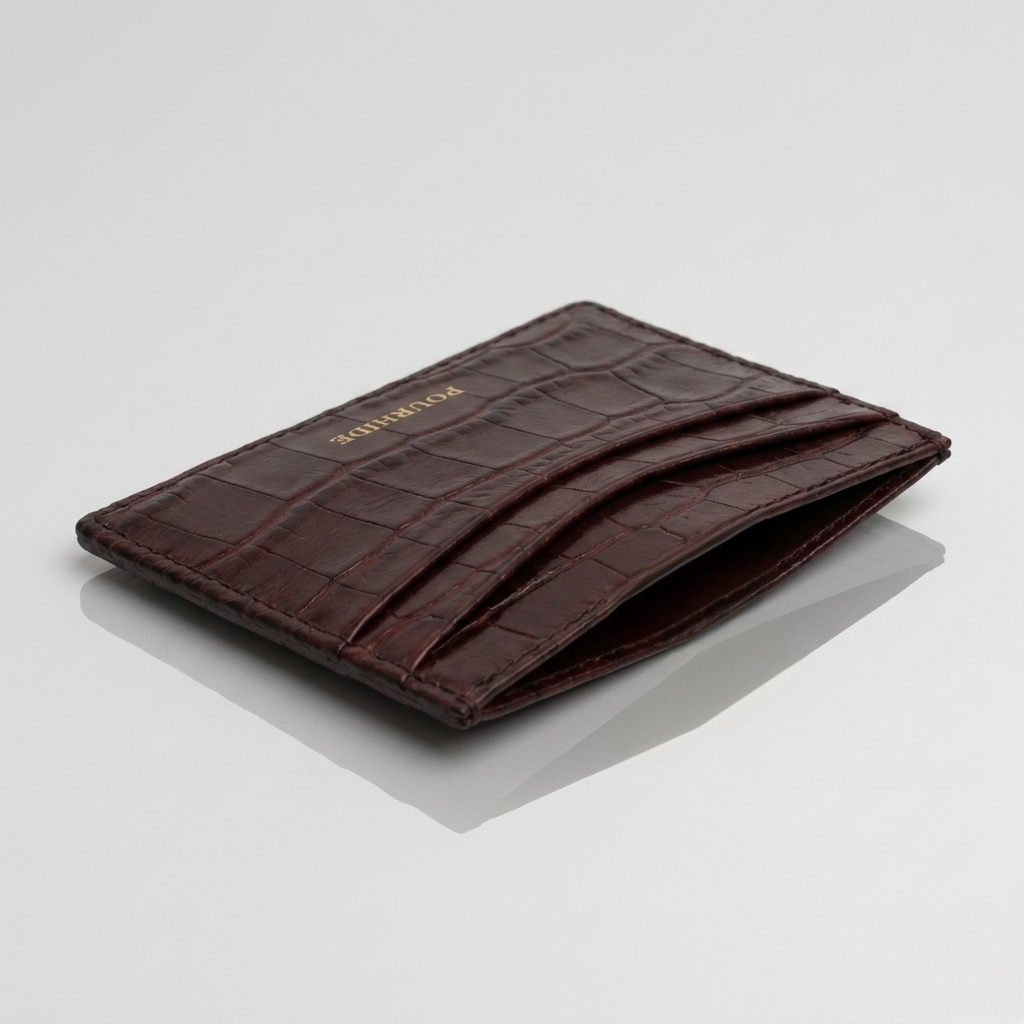 PourHide Burgendy Card Case - Crocodile Pattern Calf Skin from Italy