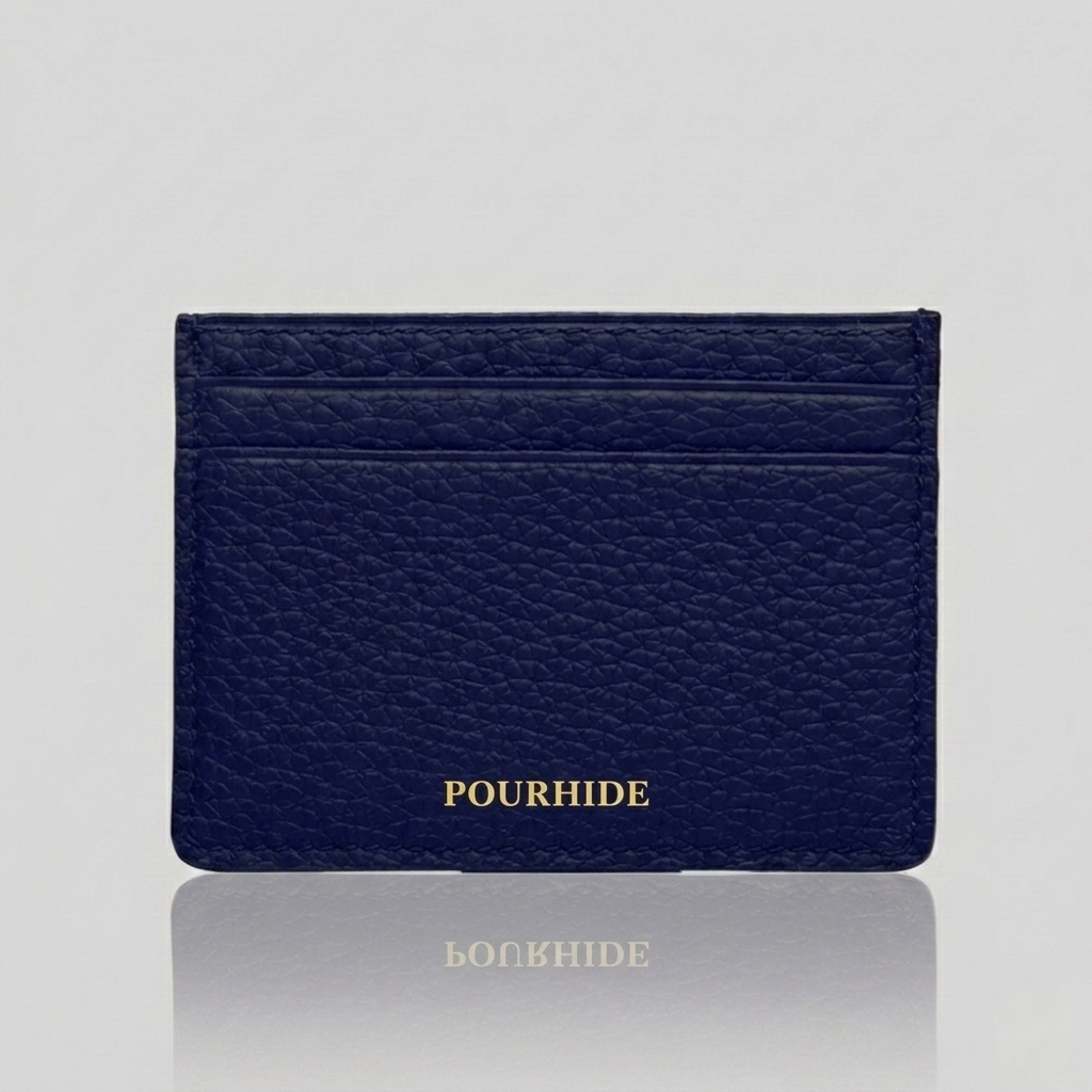 PourHide Navy Card Case - Top Grain Pebble Leather