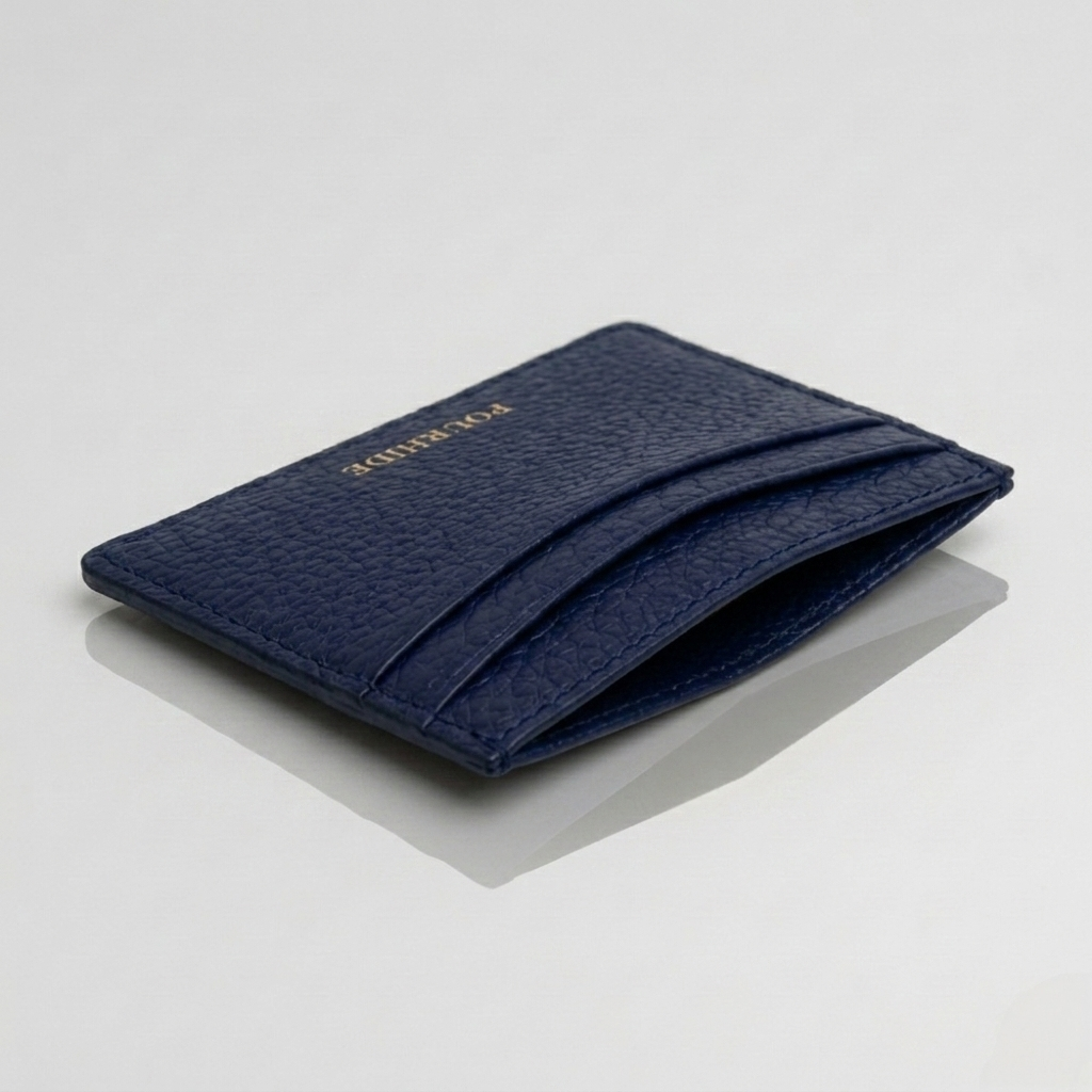 PourHide Navy Card Case - Top Grain Pebble Leather