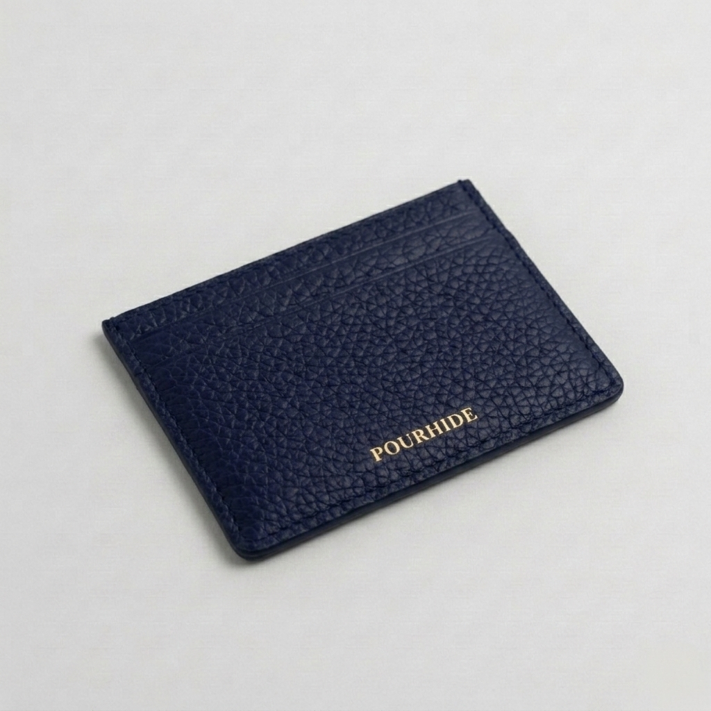 PourHide Navy Card Case - Top Grain Pebble Leather
