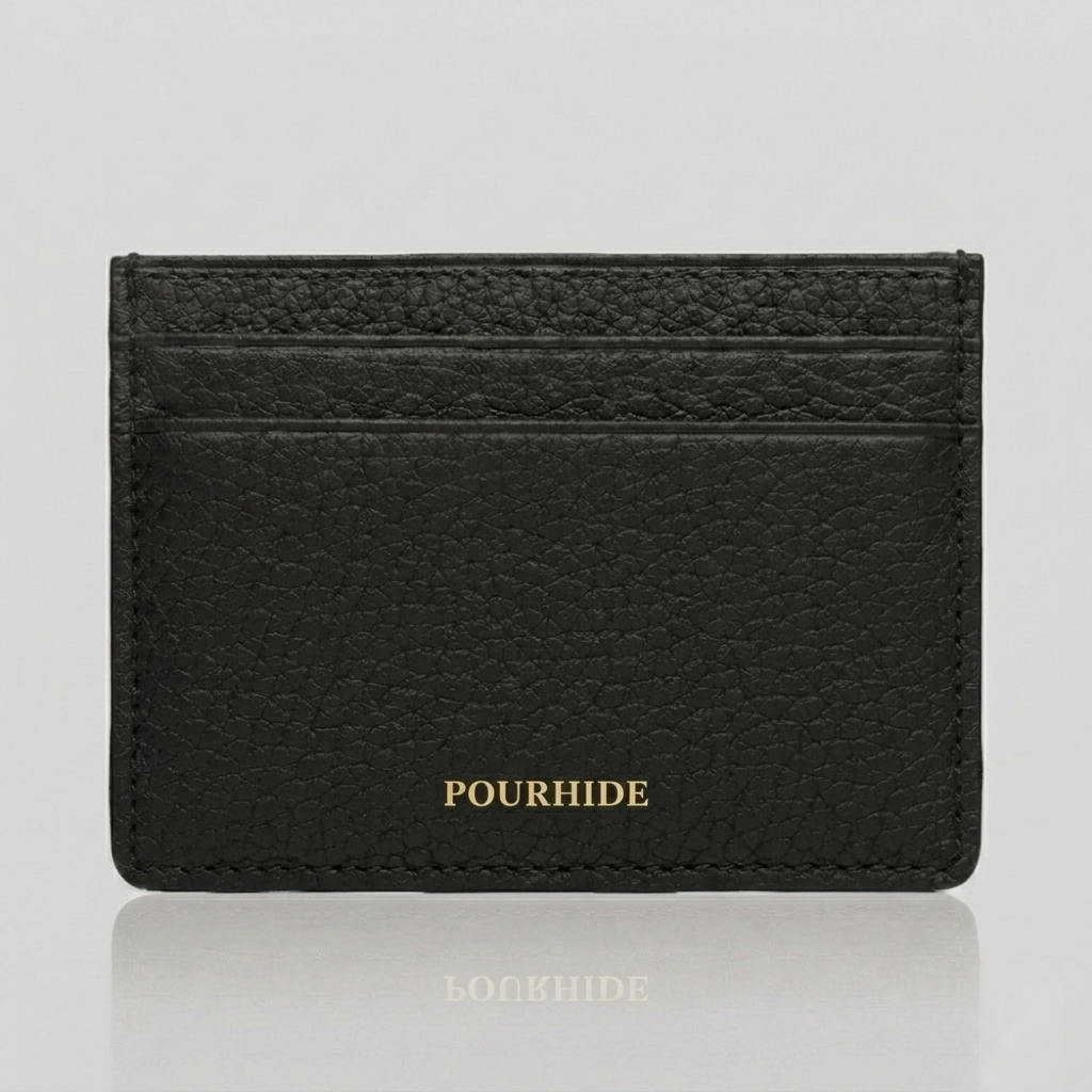 PourHide Black Card Case - Top Grain Pebble Leather