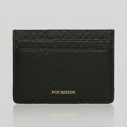 PourHide Black Card Case - Top Grain Pebble Leather