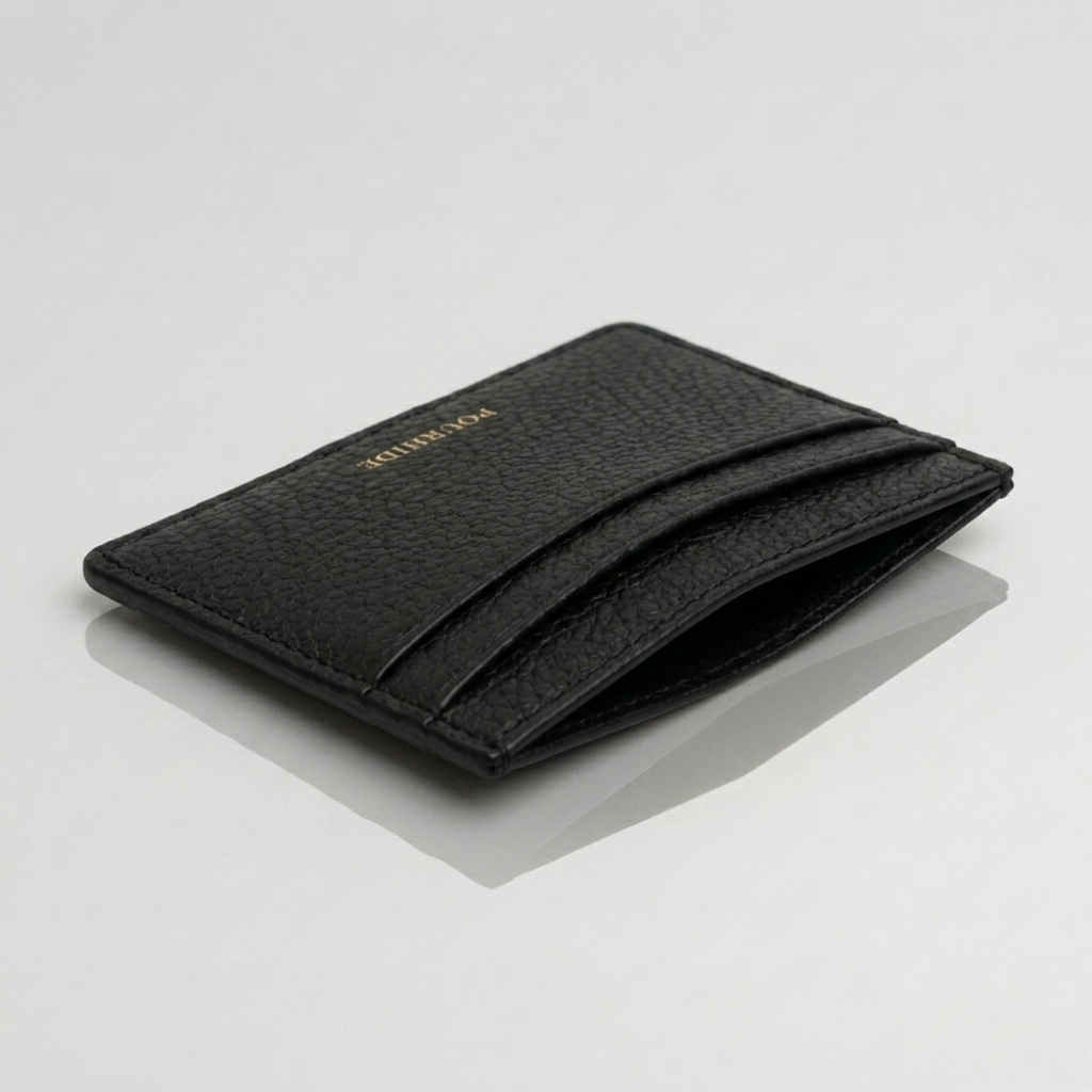 PourHide Black Card Case - Top Grain Pebble Leather