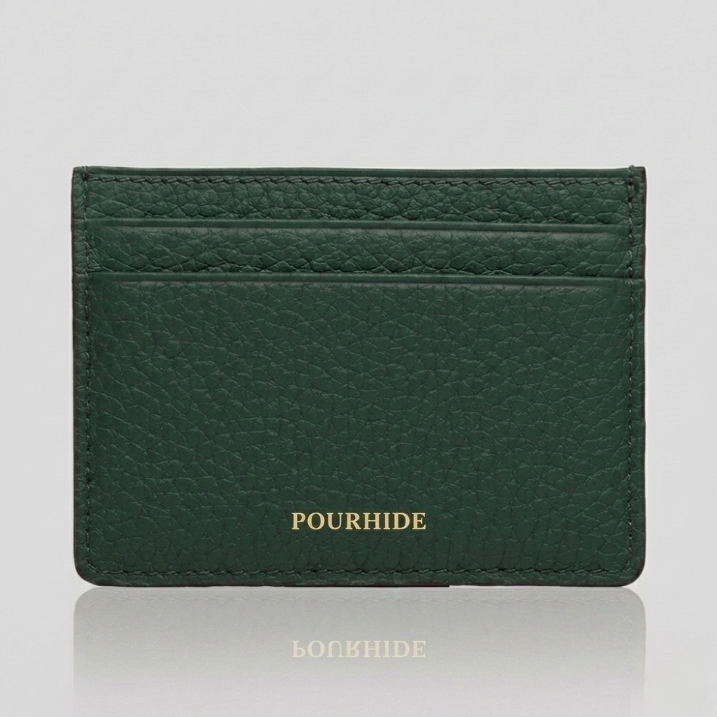 PourHide Green Card Case - Top Grain Pebble Leather