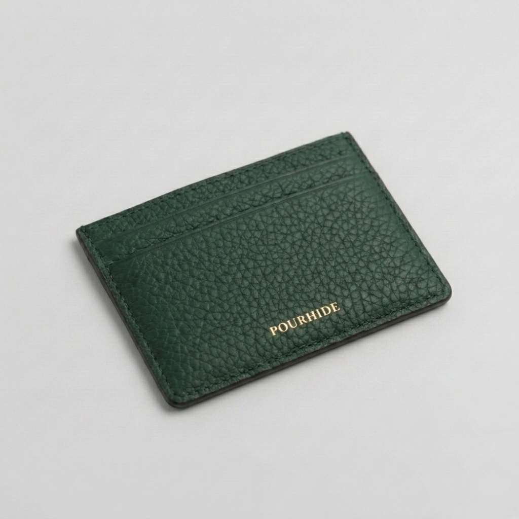PourHide Green Card Case - Top Grain Pebble Leather