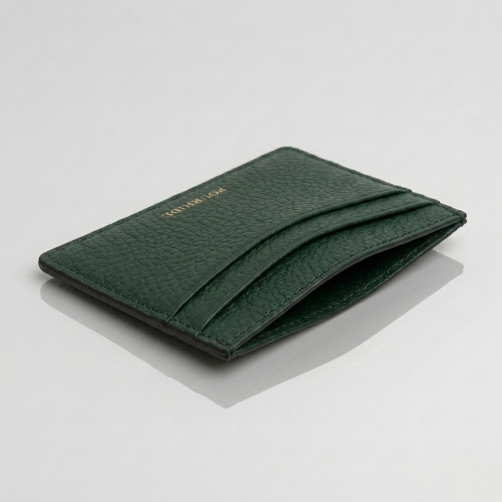 PourHide Green Card Case - Top Grain Pebble Leather