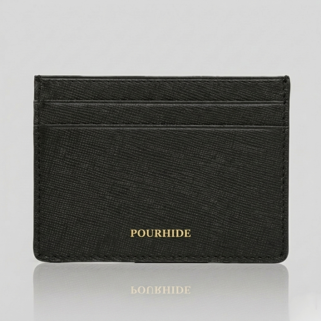 PourHide Black Card Case - Italian Saffiano Leather Calfskin