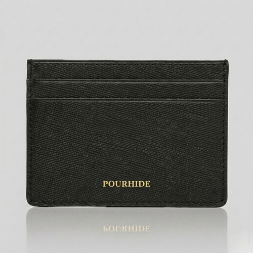 PourHide Black Card Case - Italian Saffiano Leather Calfskin