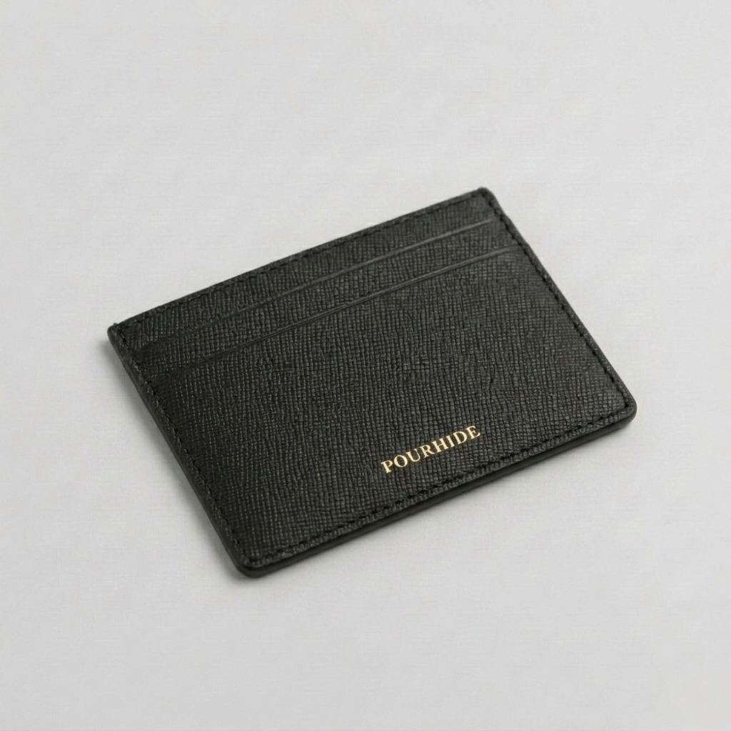 PourHide Black Card Case - Italian Saffiano Leather Calfskin