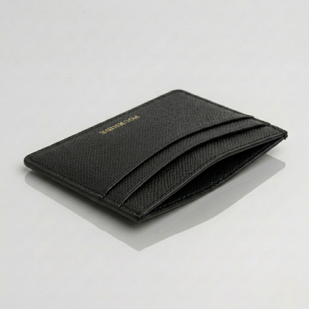 PourHide Black Card Case - Italian Saffiano Leather Calfskin
