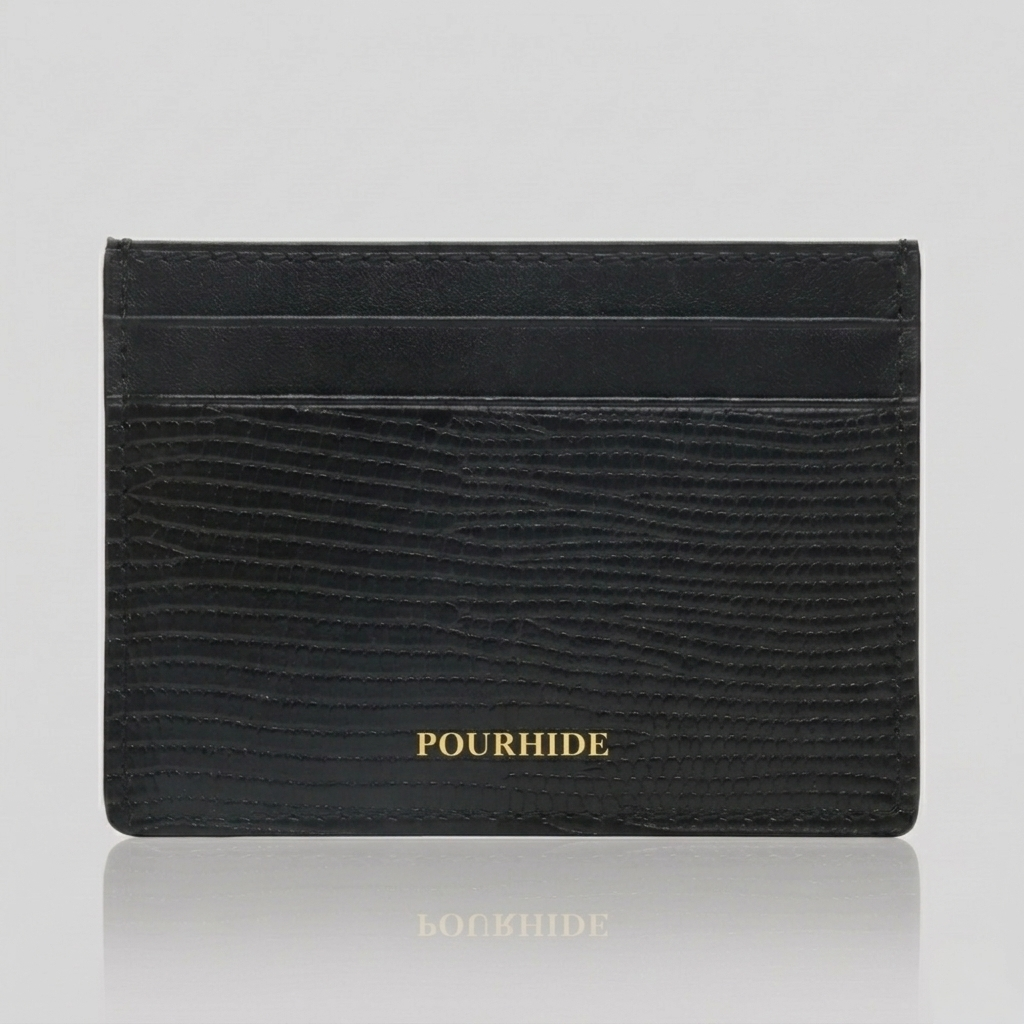PourHide Black Card Holder - Italian Lizard Pattern Cow Leather