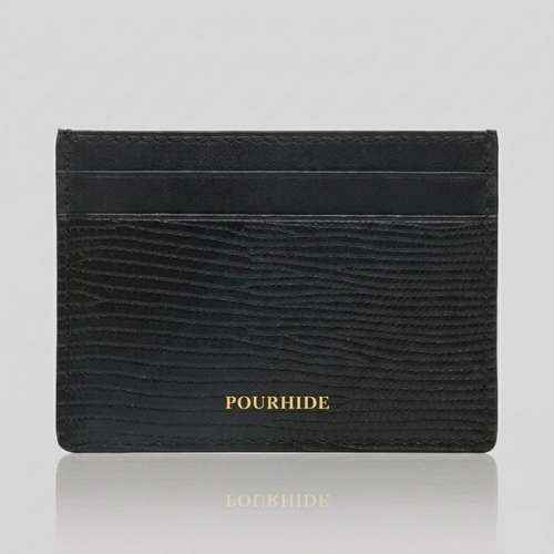 PourHide Black Card Holder - Italian Lizard Pattern Cow Leather