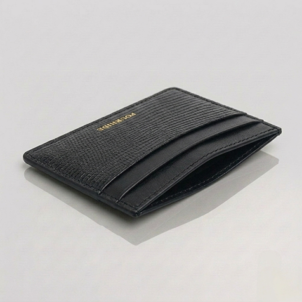 PourHide Black Card Holder - Italian Lizard Pattern Cow Leather
