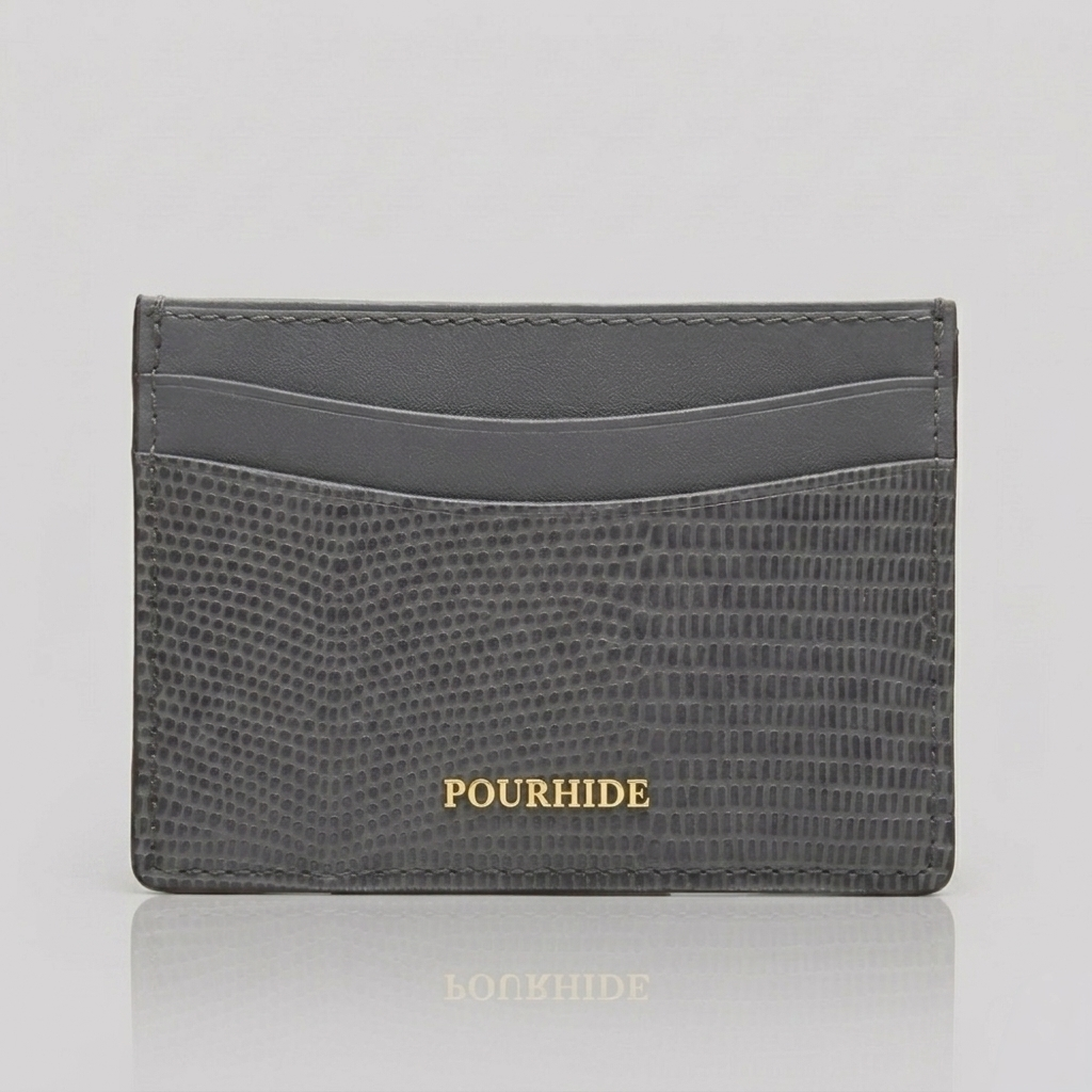 PourHide Silver Card Holder - Italian Lizard Pattern Cow Leather