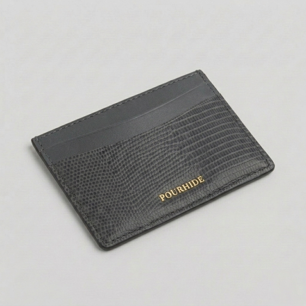 PourHide Silver Card Holder - Italian Lizard Pattern Cow Leather