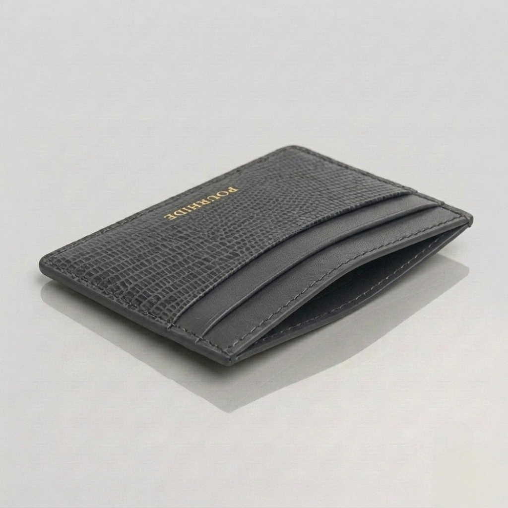 PourHide Silver Card Holder - Italian Lizard Pattern Cow Leather