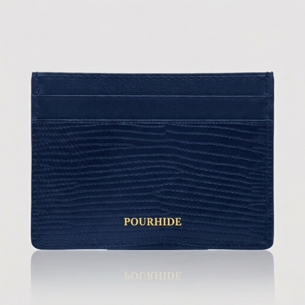 PourHide Navy Card Holder - Italian Lizard Pattern Cow Leather