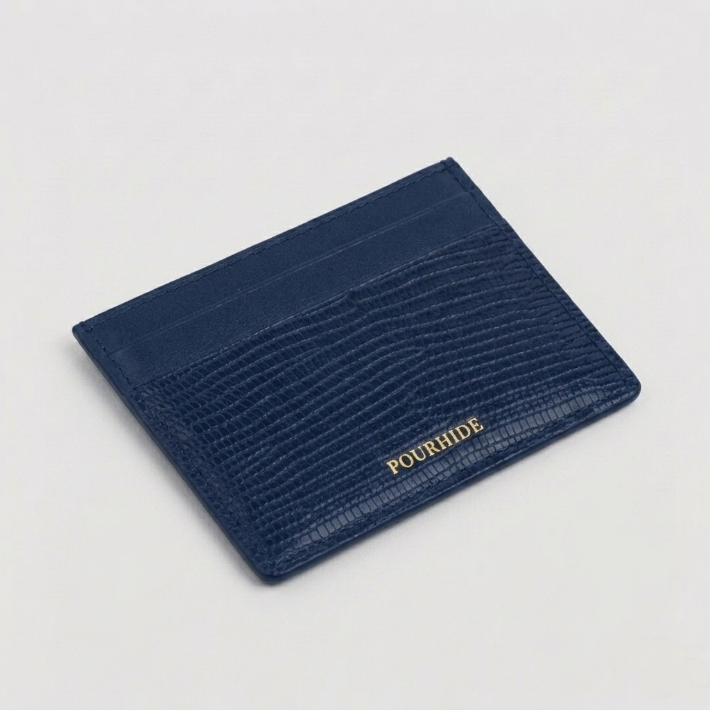 PourHide Navy Card Holder - Italian Lizard Pattern Cow Leather