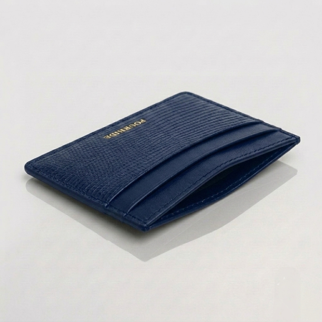 PourHide Navy Card Holder - Italian Lizard Pattern Cow Leather