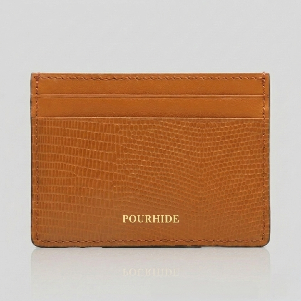 PourHide Orange Card Holder - Italian Lizard Pattern Cow Leather