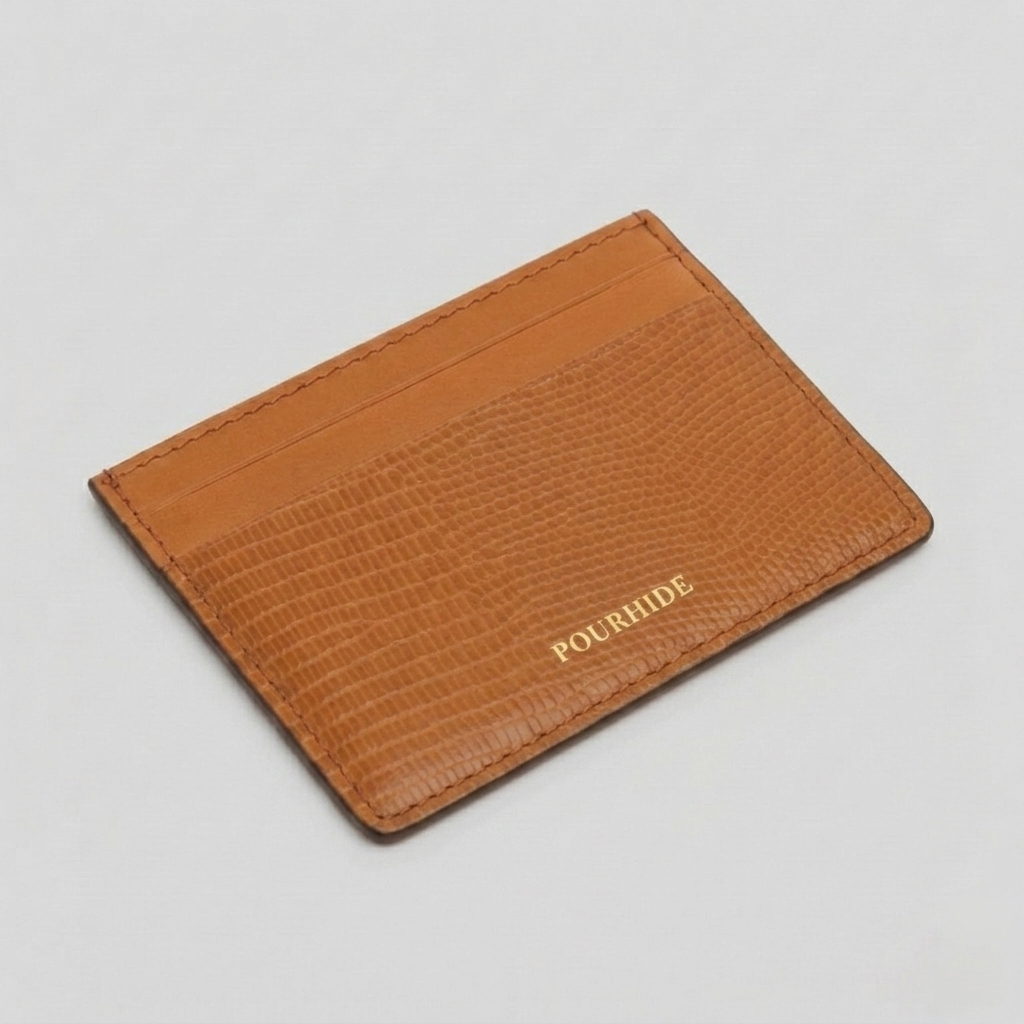 PourHide Orange Card Holder - Italian Lizard Pattern Cow Leather