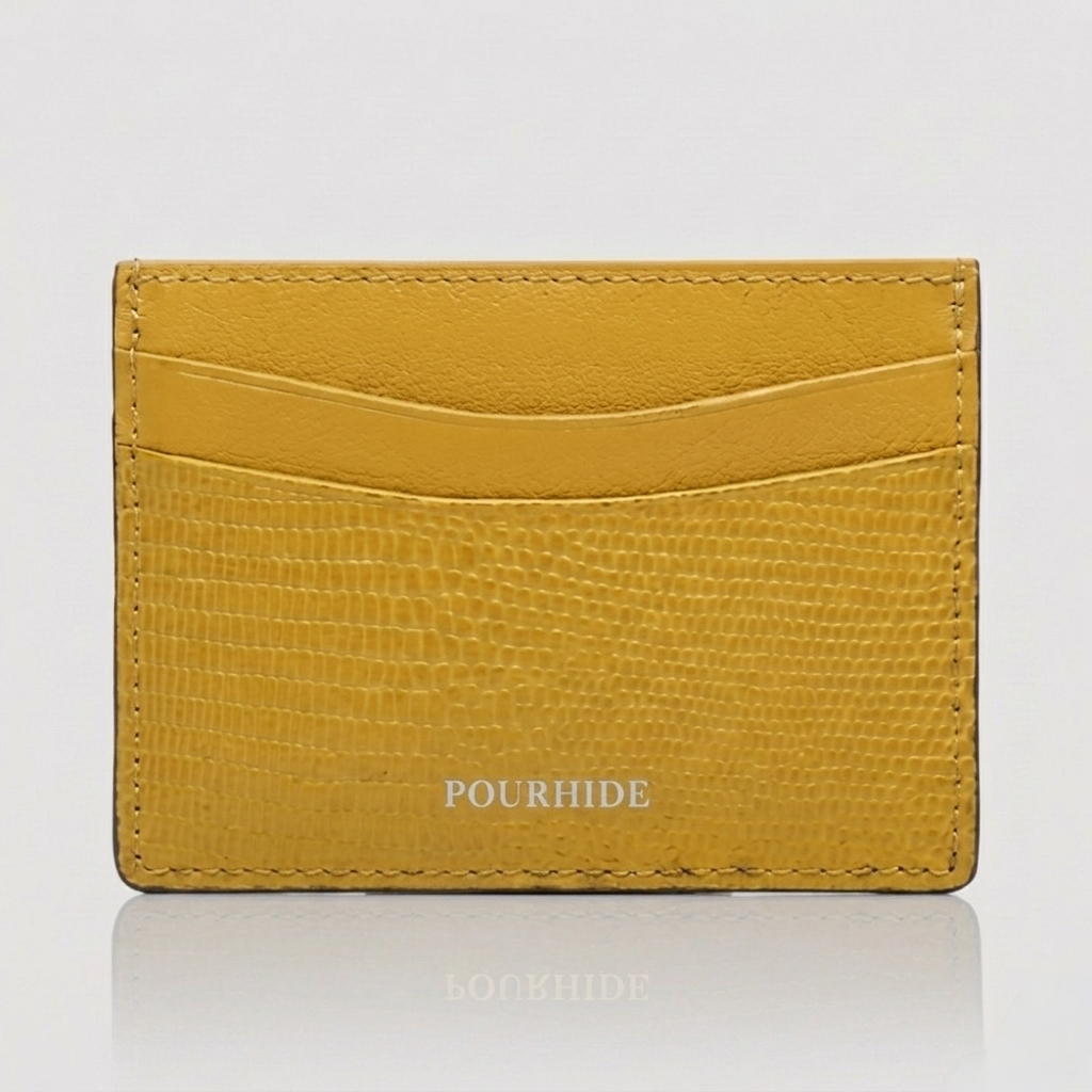 PourHide Yellow Card Holder - Italian Lizard Pattern Cow Leather