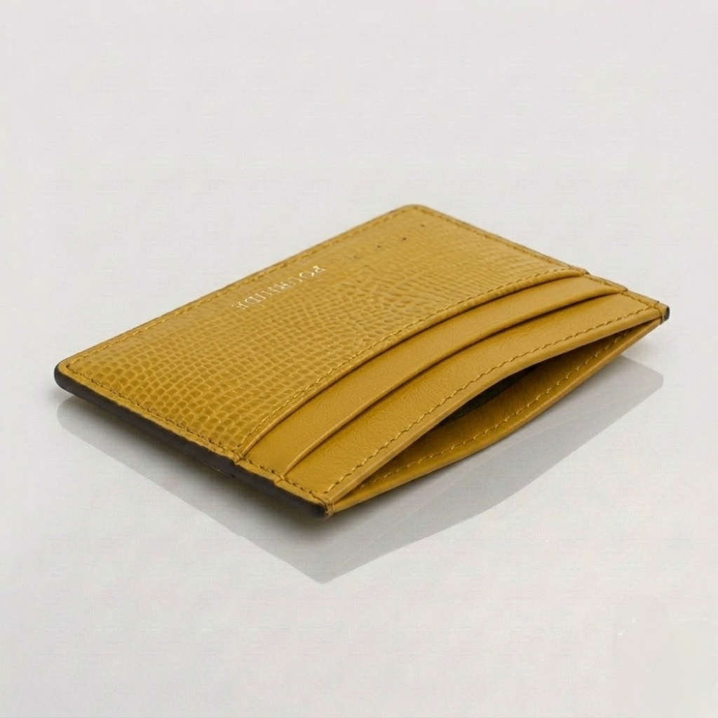 PourHide Yellow Card Holder - Italian Lizard Pattern Cow Leather