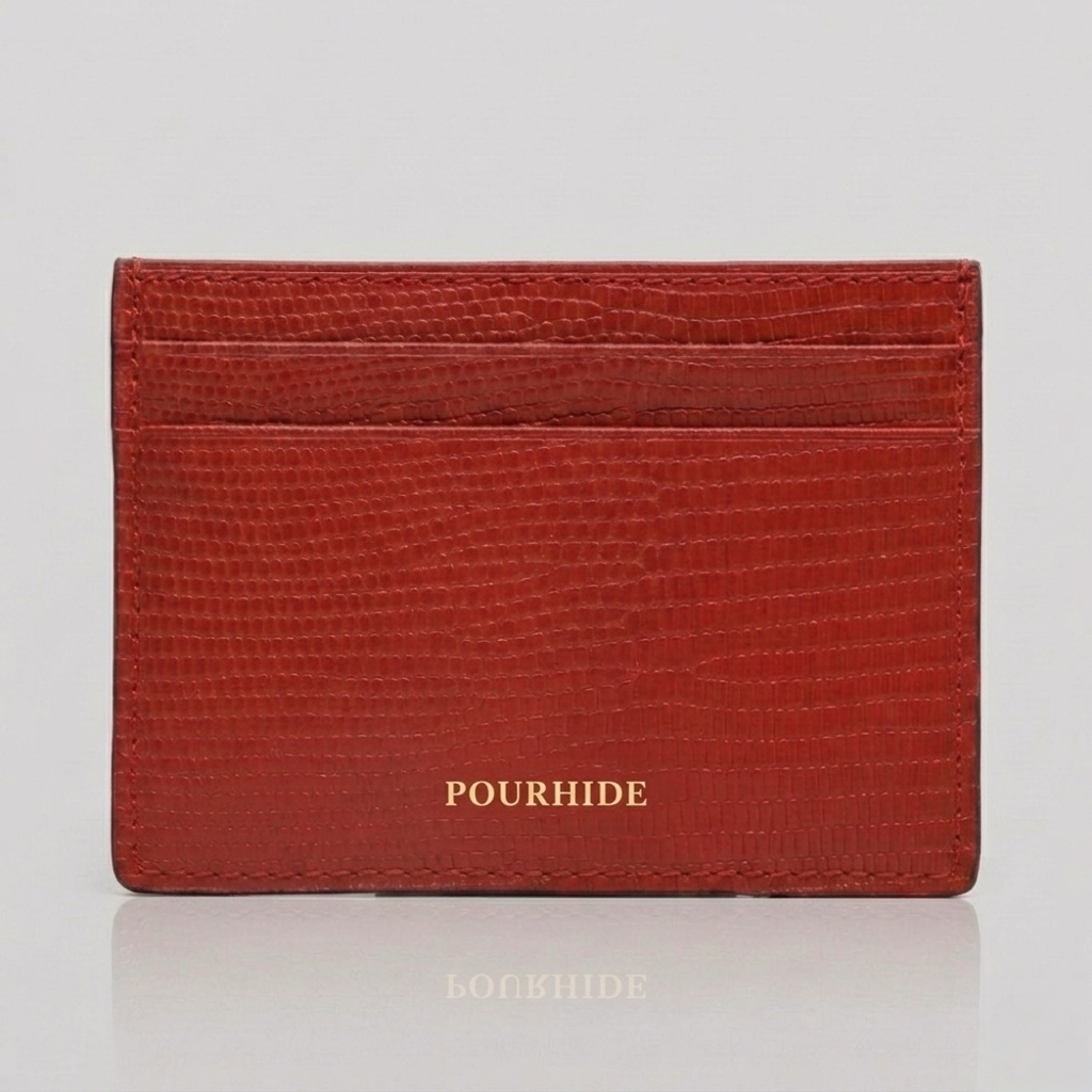 PourHide Red Card Holder - Italian Lizard Pattern Cow Leather