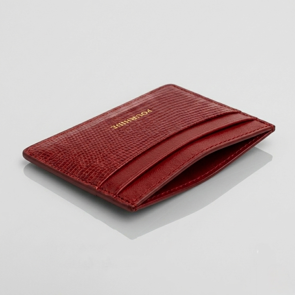 PourHide Red Card Holder - Italian Lizard Pattern Cow Leather