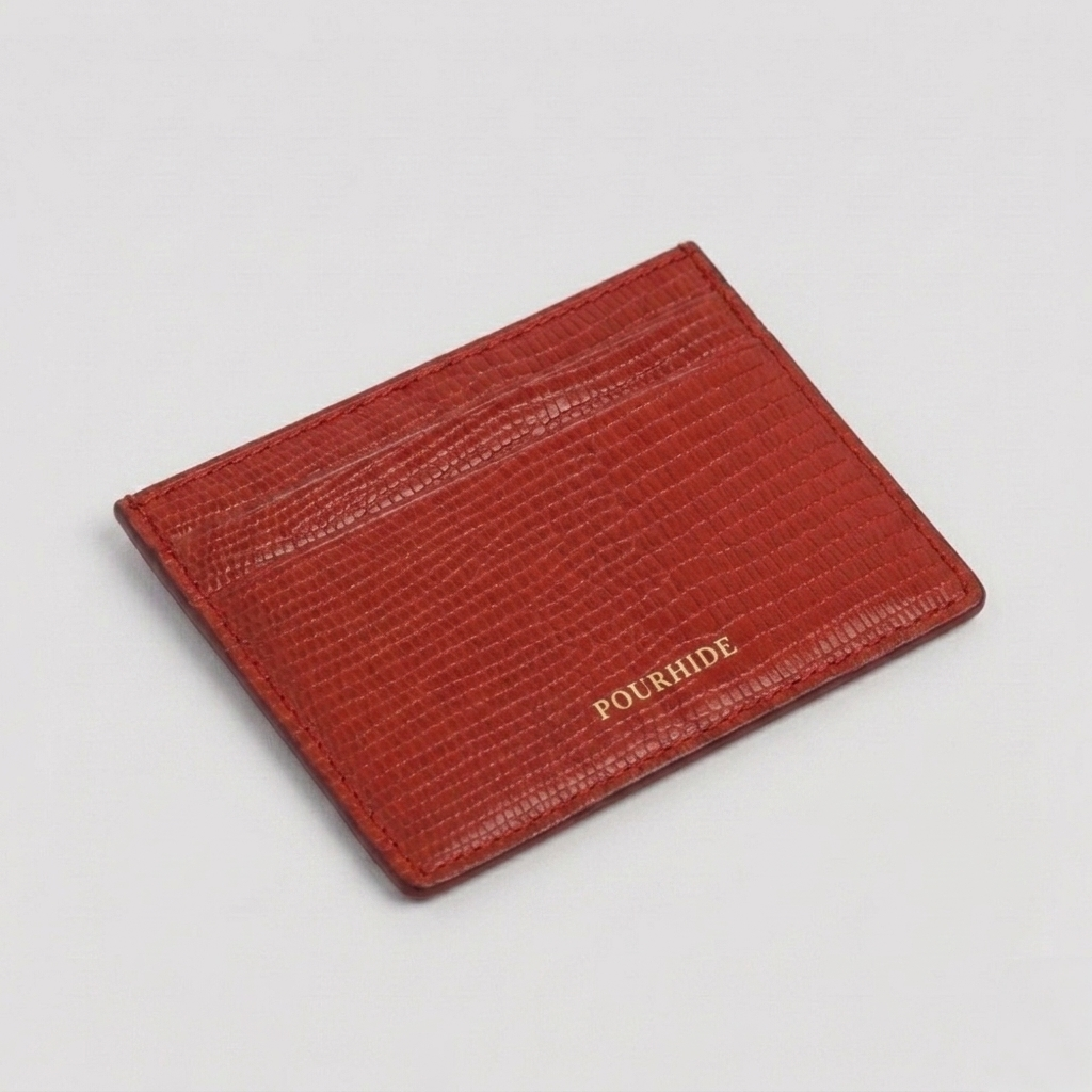 PourHide Red Card Holder - Italian Lizard Pattern Cow Leather