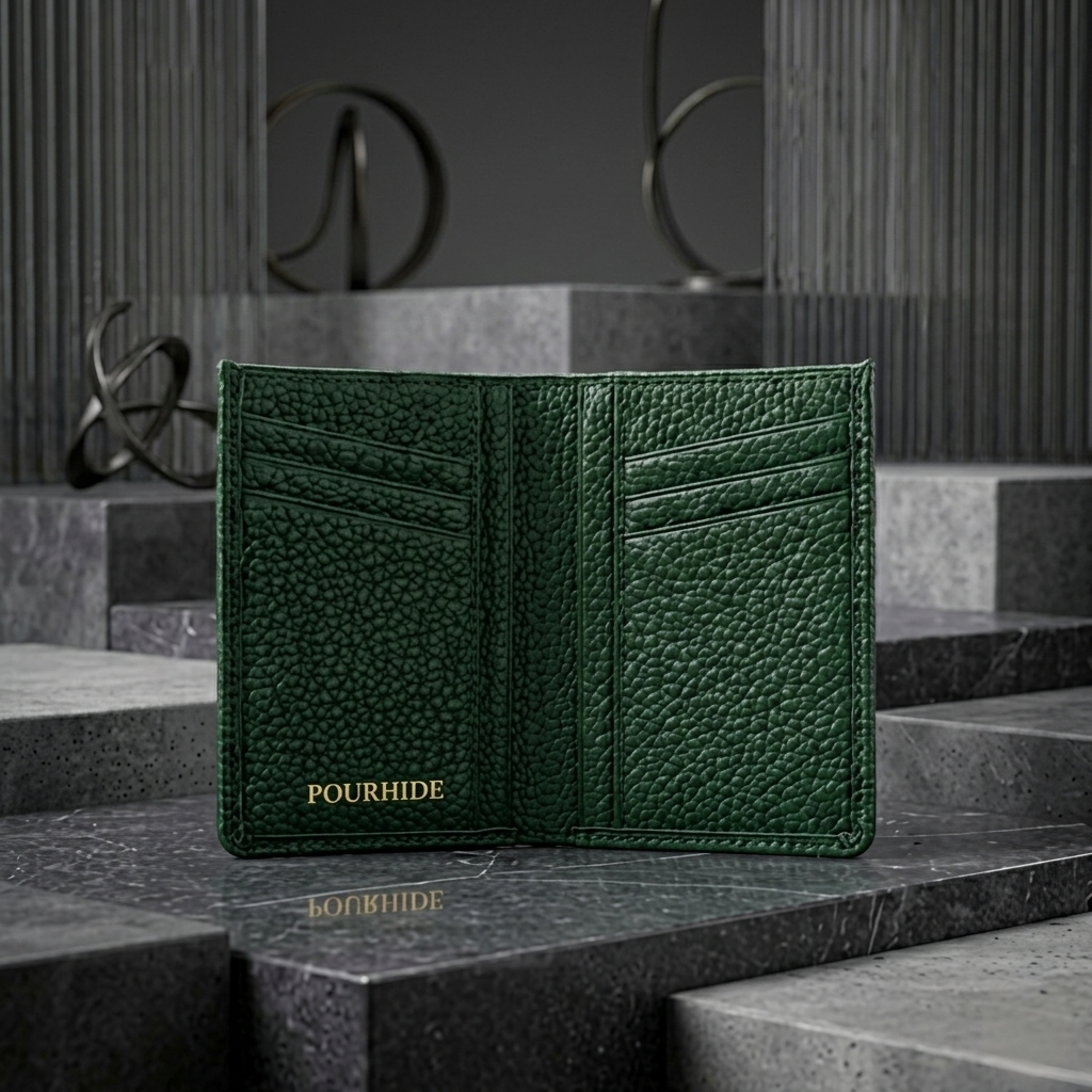 PourHide Minimalist Green Wallet - Top Grain Pebble Pattern Cow Leather