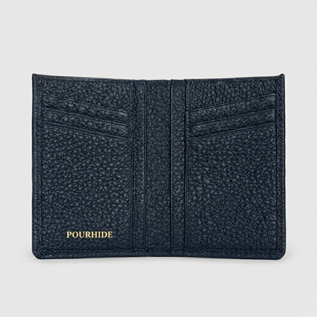 PourHide Minimalist  blue Wallet - Top Grain Pebble Pattern Cow Leather