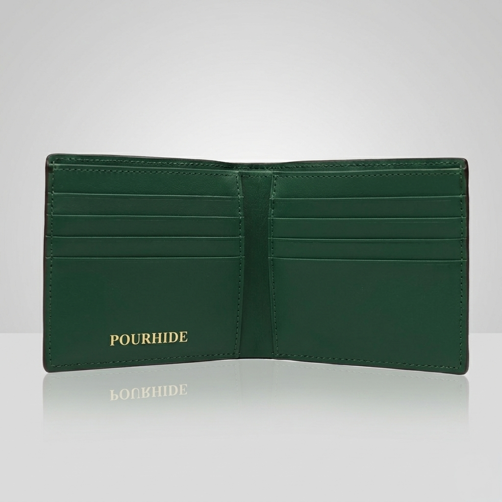 PourHide Green Bi-fold Wallet - Top Grain Cow Leather with Lizard Pattern