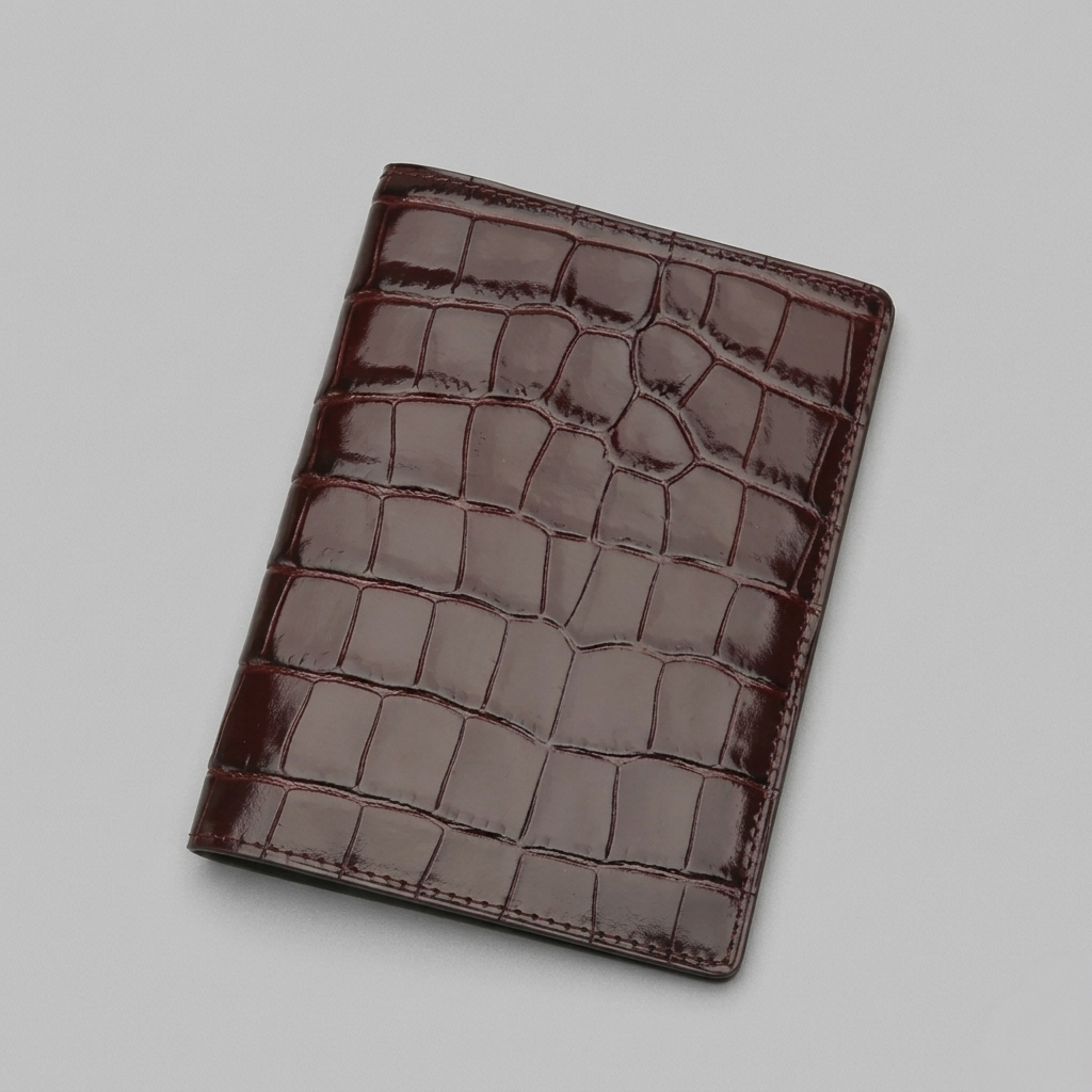 PourHide Brown Passport Wallet - Italian Calfskin with Crocodile Pattern