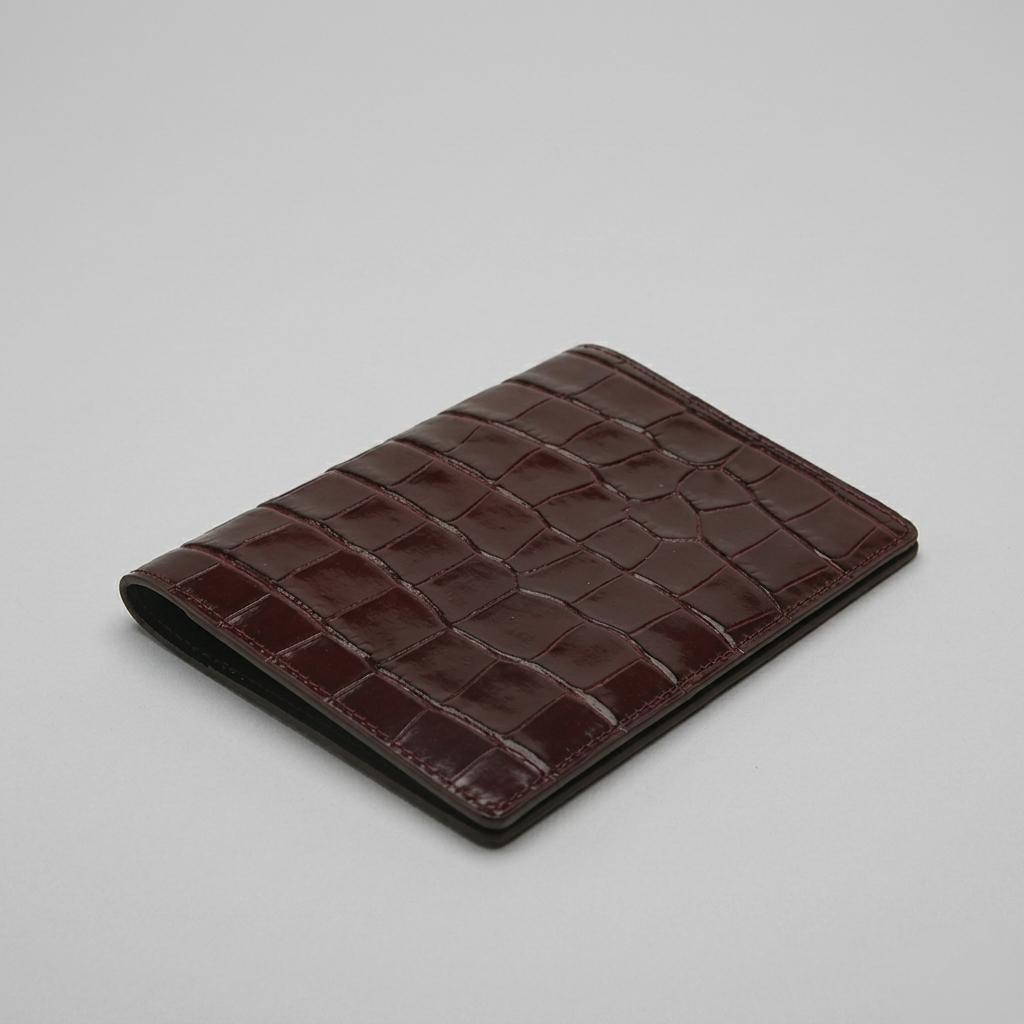 PourHide Brown Passport Wallet - Italian Calfskin with Crocodile Pattern
