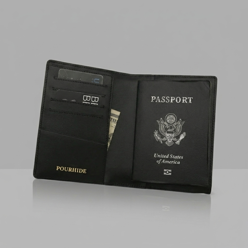 PourHide Brown Passport Wallet - Italian Calfskin with Crocodile Pattern