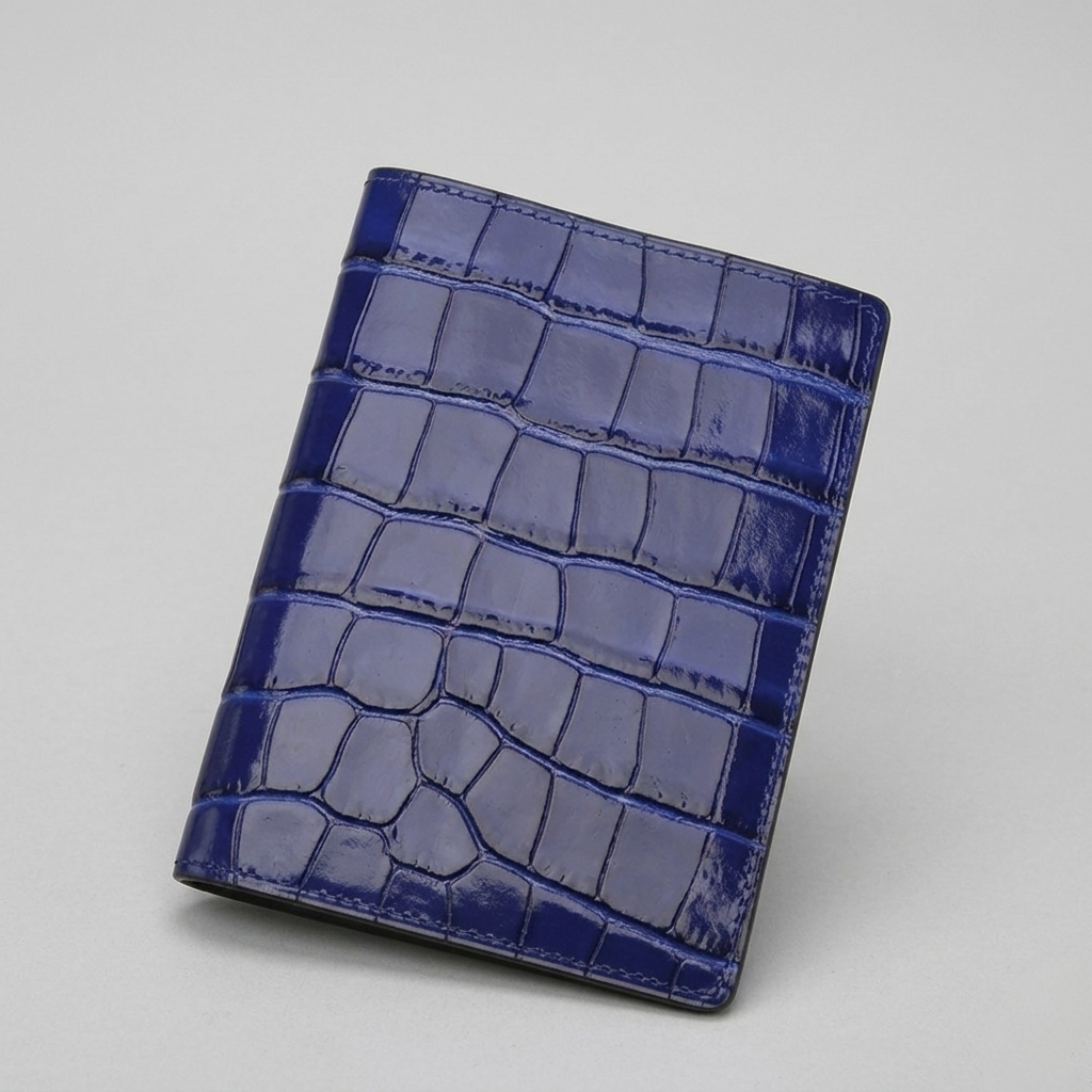 PourHide Blue Passport Wallet - Italian Calfskin with Crocodile Pattern