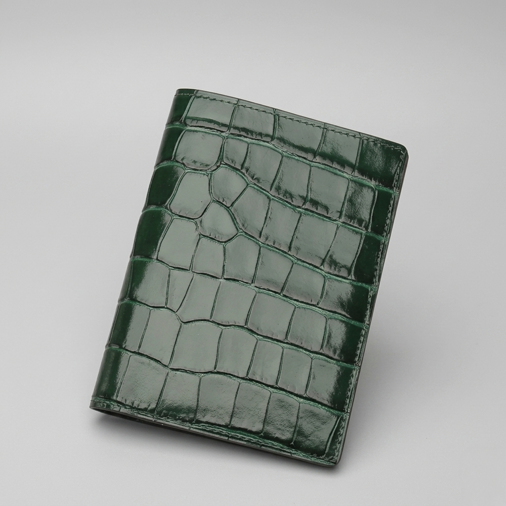 PourHide Green Passport Wallet - Italian Calfskin with Crocodile Pattern