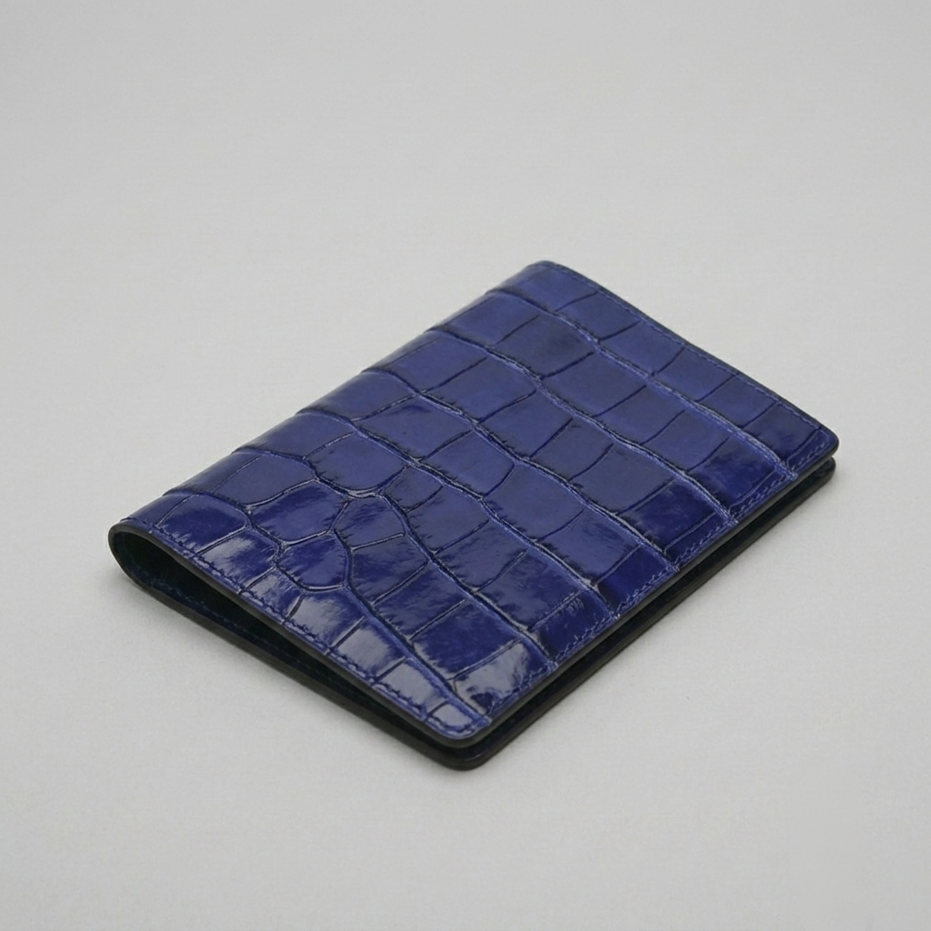 PourHide Blue Passport Wallet - Italian Calfskin with Crocodile Pattern